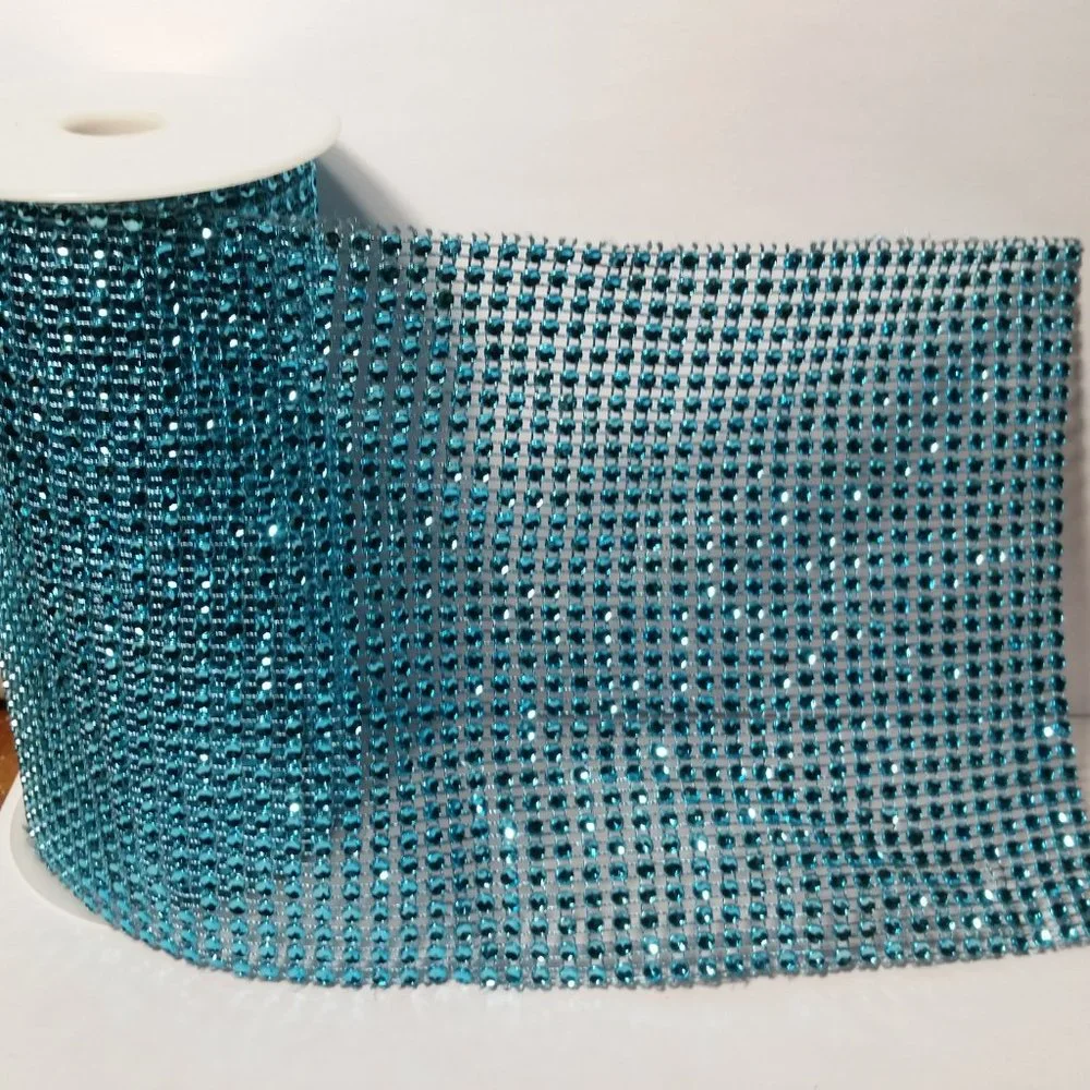 Rhinestone Mesh Ribbon Light Blue